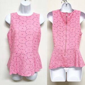 MICHAEL Michael Kors Womens Pink Hibiscus Floral Eyelet Sleeveless Peplum Top